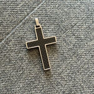 Men’s Stainless Steel Cross Pendant Necklace Black Silver